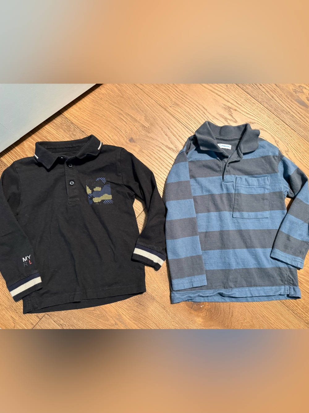 Mayoral Boys Long-Sleeve Polo Duo - Black & Blue Striped